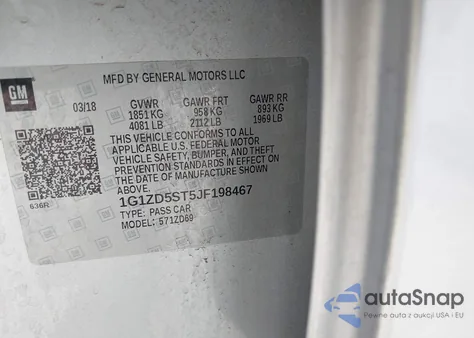 2018 Chevrolet Malibu Lt z USA, uszkodzony, nr VIN 1G1ZD5ST5JF198467